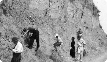 Crusafont i els seus col·laboradors excavant a Can Llobateres. 