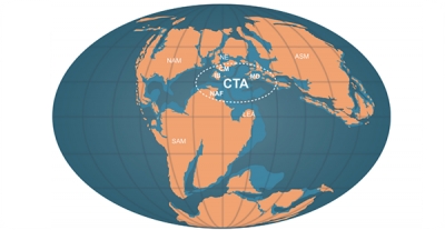 World paleogeographic map of the boundary between the Barremian and Early Aptian (around 129 to 120 million years ago).